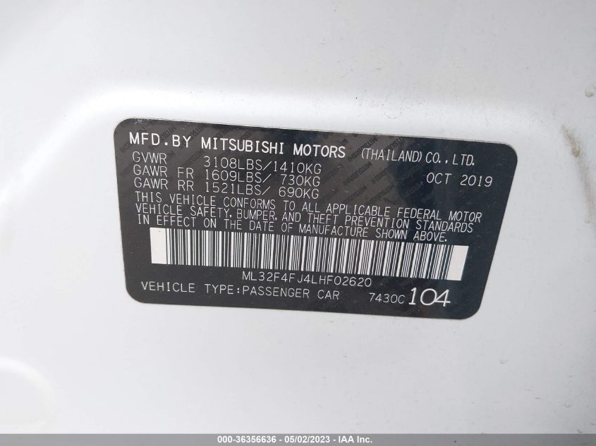 2020 MITSUBISHI MIRAGE G4 LE - ML32F4FJ4LHF02620