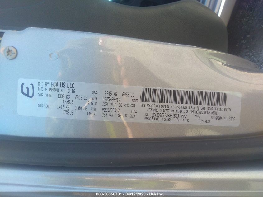 2018 DODGE GRAND CARAVAN GT - 2C4RDGEG7JR331613