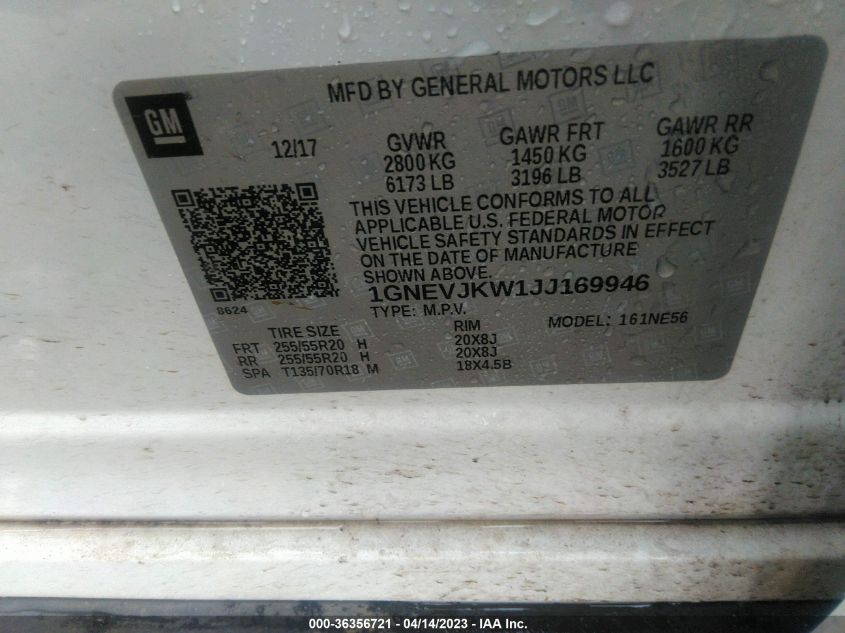 2018 CHEVROLET TRAVERSE PREMIER - 1GNEVJKW1JJ169946