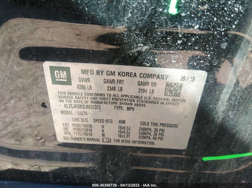 2020 CHEVROLET TRAX LS - KL7CJKSB3LB037313