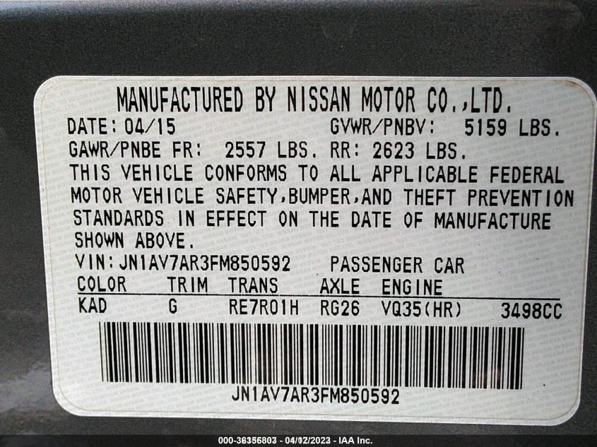 2015 INFINITI Q50 HYBRID PREMIUM JN1AV7AR3FM850592