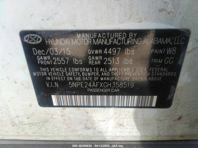 2016 HYUNDAI SONATA 2.4L SE - 5NPE24AFXGH358519