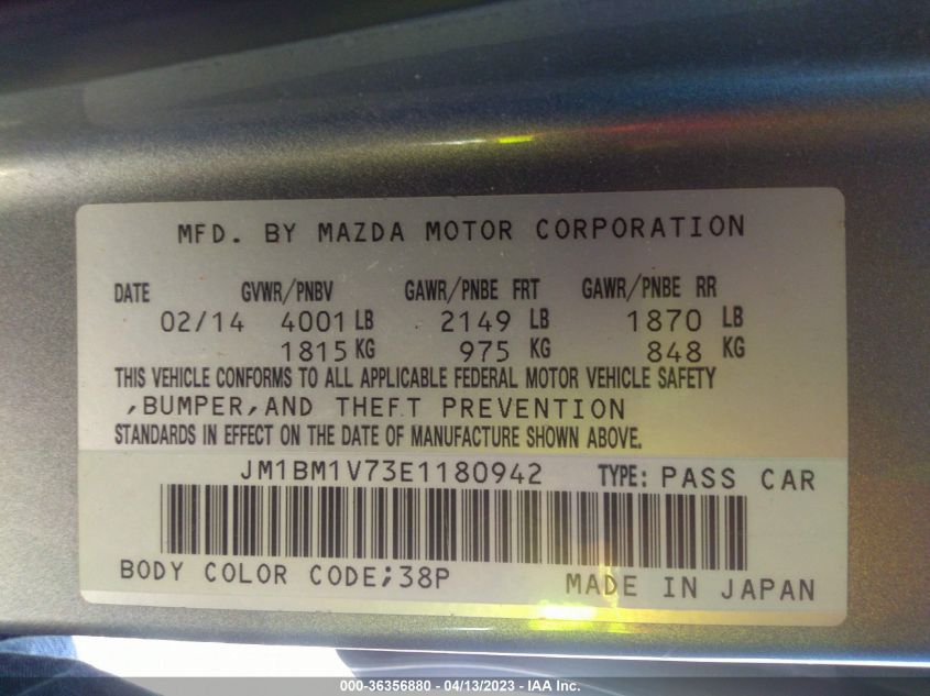 2014 MAZDA MAZDA3 I TOURING - JM1BM1V73E1180942