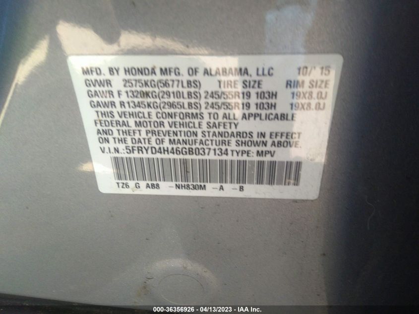 2016 ACURA MDX W/TECH/W/TECH - 5FRYD4H46GB037134