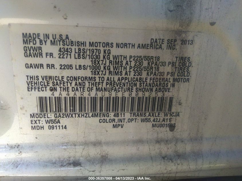 2014 MITSUBISHI OUTLANDER SPORT SE - 4A4AR4AU9EE009253