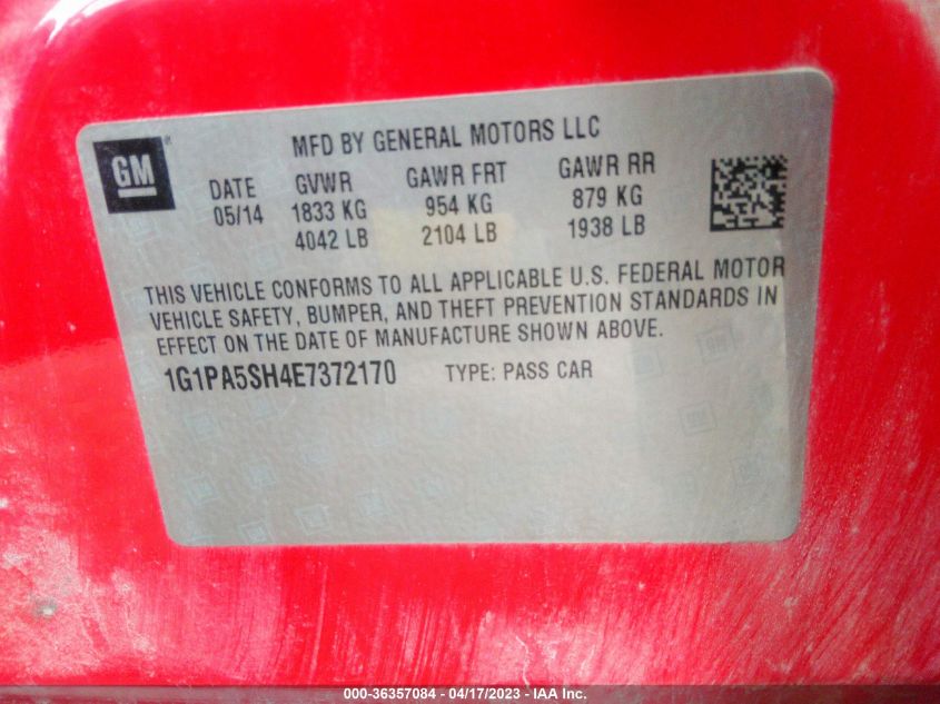 2014 CHEVROLET CRUZE LS - 1G1PA5SH4E7372170