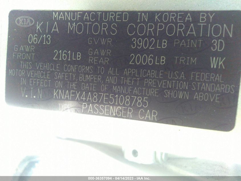 2014 KIA FORTE EX - KNAFX4A87E5108785