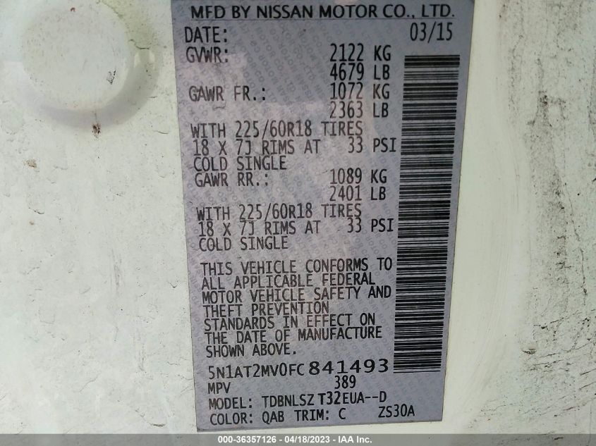 2015 NISSAN ROGUE SL - 5N1AT2MV0FC841493