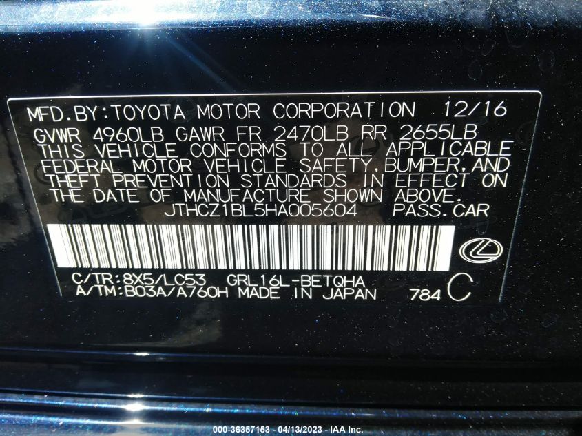 2017 LEXUS GS GS 350 - JTHCZ1BL5HA005604