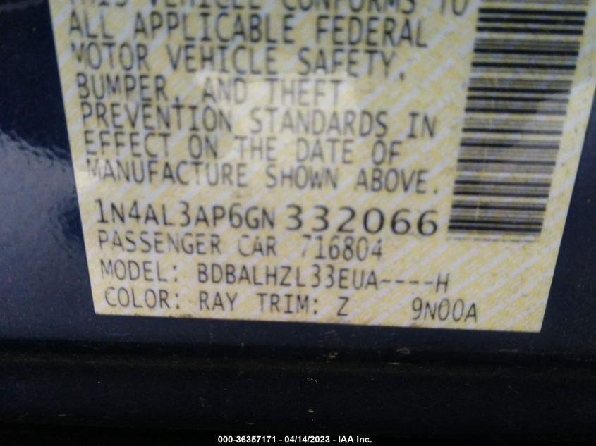 2016 NISSAN ALTIMA 2.5 SR - 1N4AL3AP6GN332066