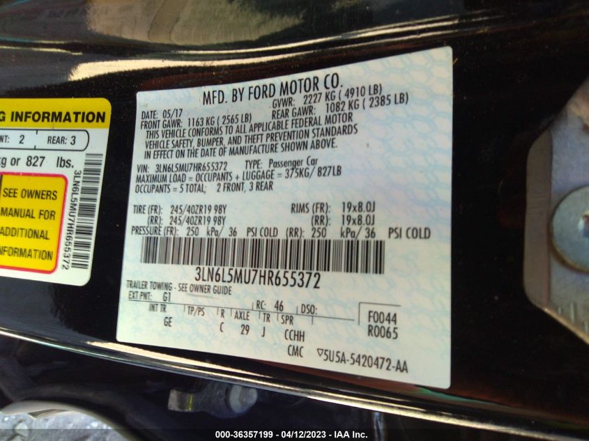2017 LINCOLN MKZ HYBRID RESERVE - 3LN6L5MU7HR655372
