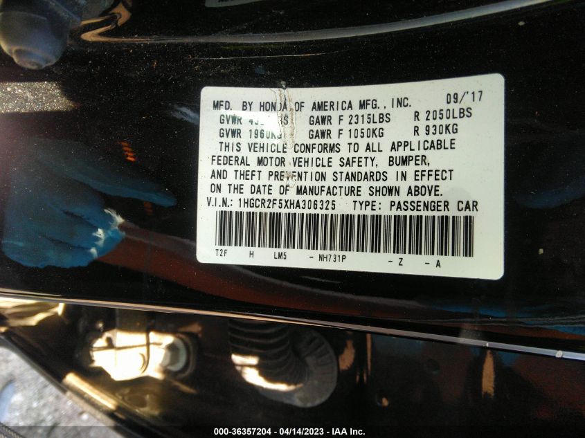 2017 HONDA ACCORD SEDAN SPORT - 1HGCR2F5XHA306325