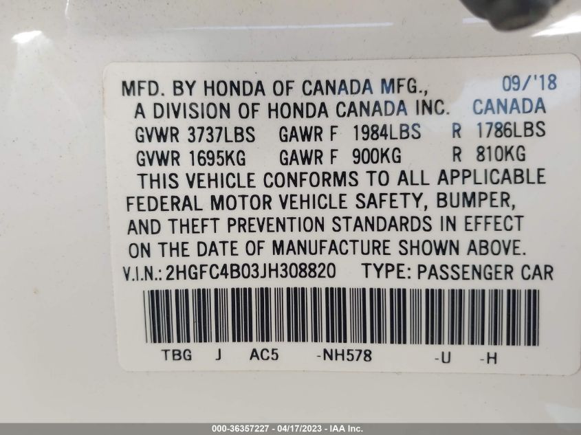 2018 HONDA CIVIC COUPE LX-P - 2HGFC4B03JH308820