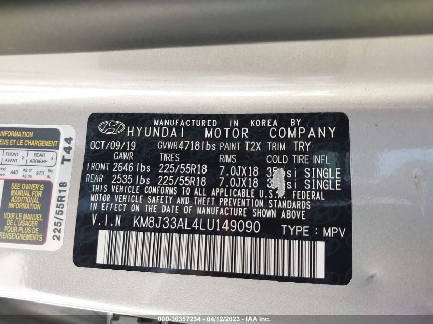 2020 HYUNDAI TUCSON ULTIMATE - KM8J33AL4LU149090