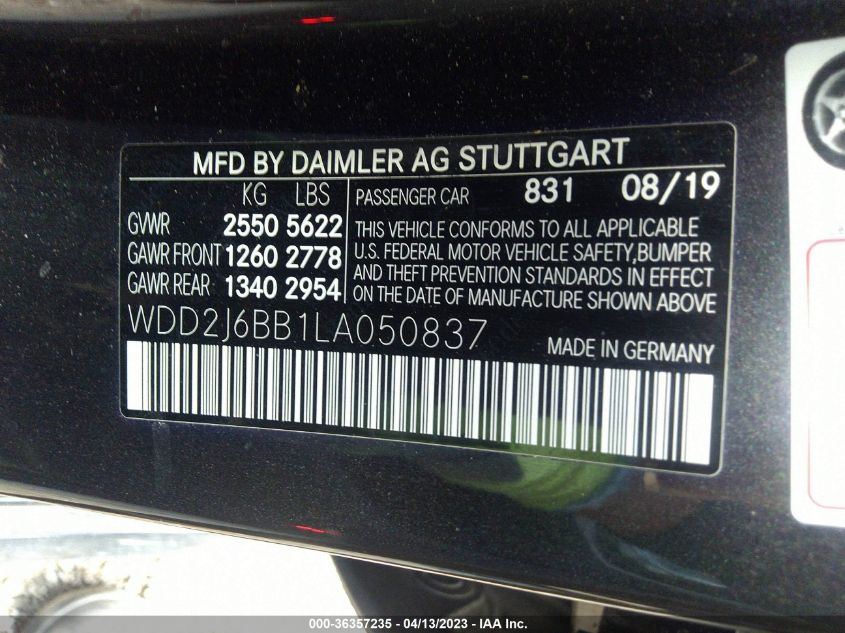 2020 MERCEDES-BENZ CLS AMG CLS 53 WDD2J6BB1LA050837