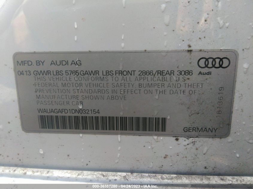 2013 AUDI A8 3.0L WAUAGAFD1DN032154