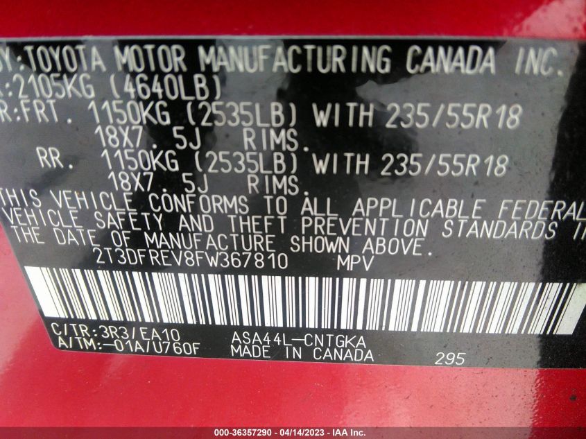 2015 TOYOTA RAV4 LIMITED - 2T3DFREV8FW367810