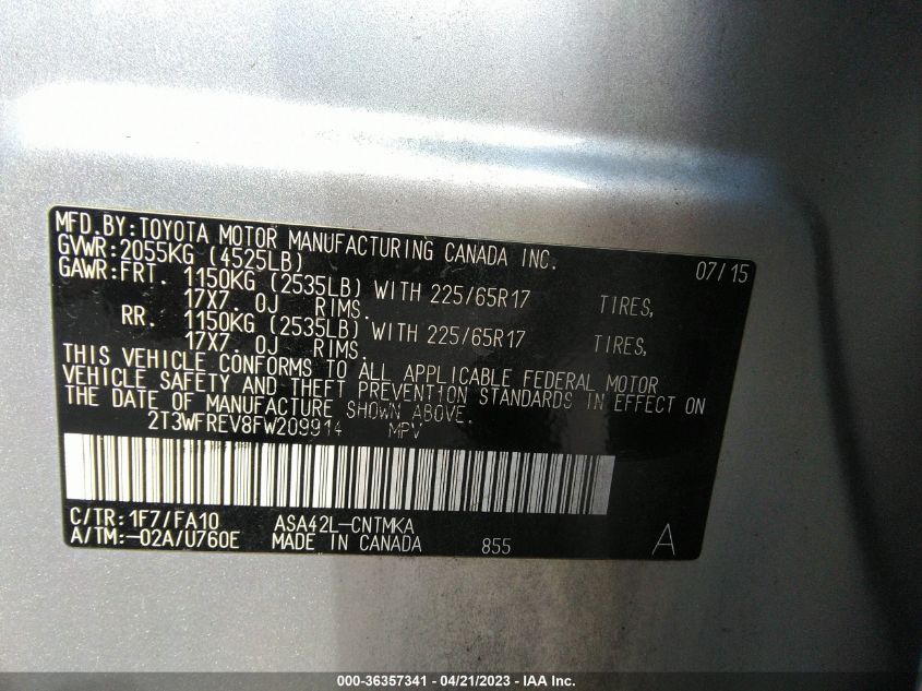 2015 TOYOTA RAV4 XLE - 2T3WFREV8FW209914
