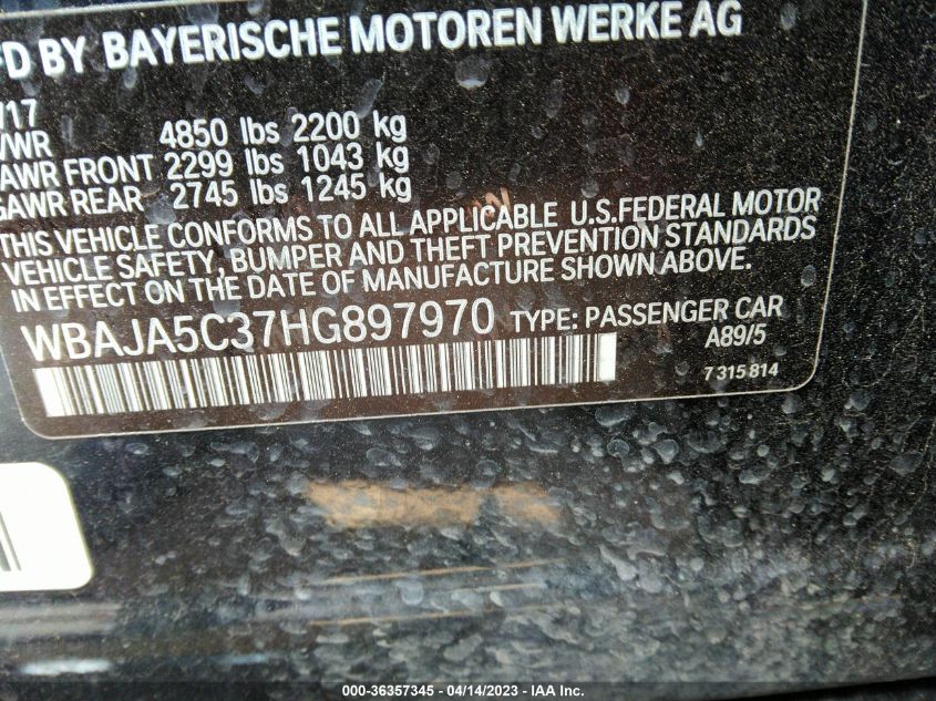 2017 BMW 5 SERIES 530I - WBAJA5C37HG897970