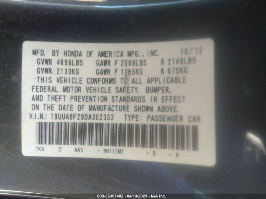 2013 ACURA TL - 19UUA8F29DA002353