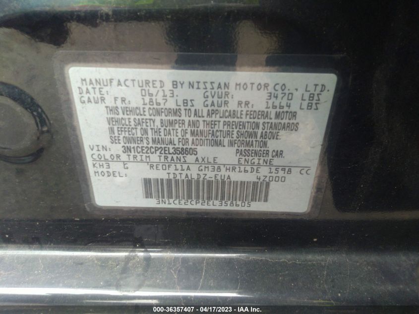 2014 NISSAN VERSA NOTE SV - 3N1CE2CP2EL358605
