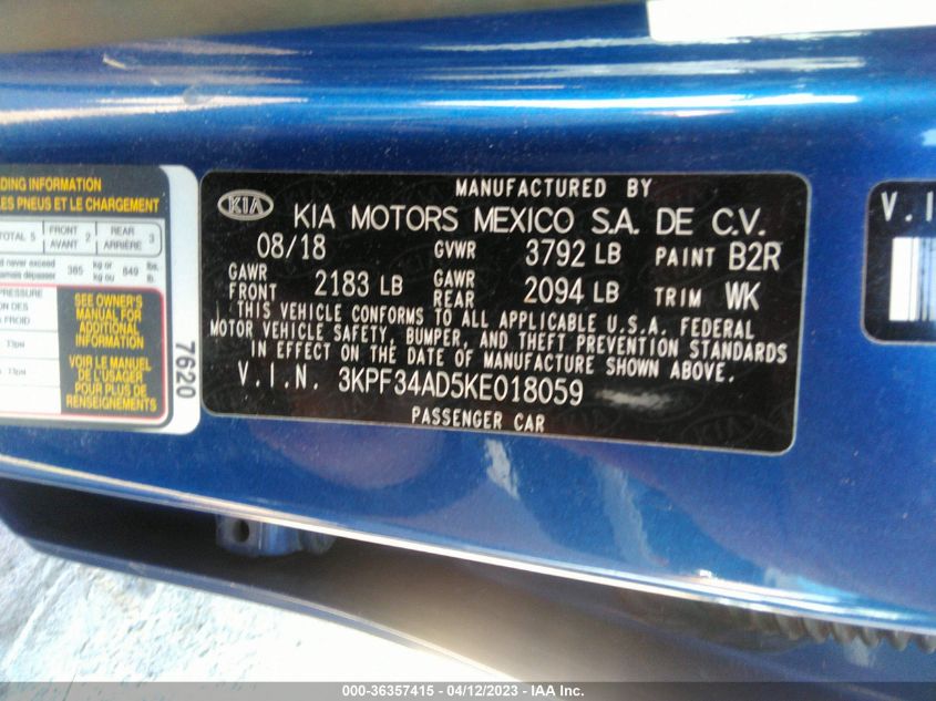 2019 KIA FORTE S - 3KPF34AD5KE018059