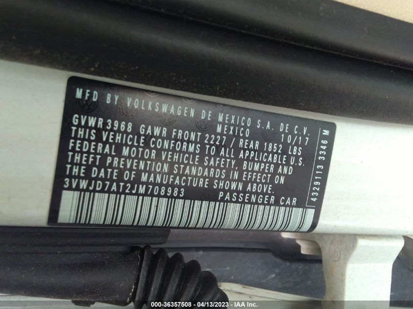2018 VOLKSWAGEN BEETLE SE - 3VWJD7AT2JM708983
