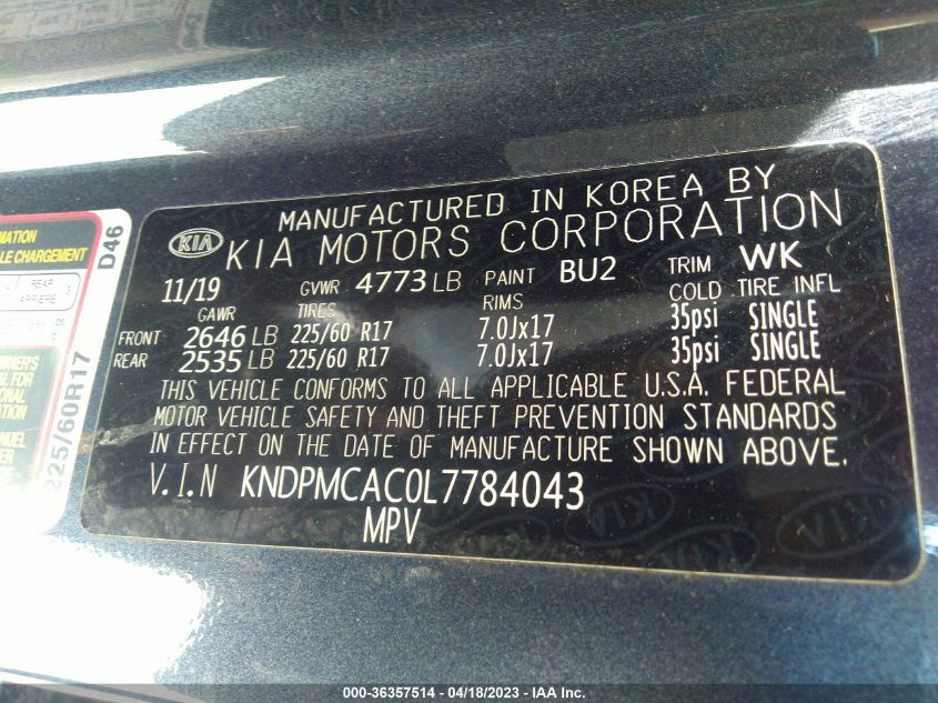 2020 KIA SPORTAGE LX - KNDPMCAC0L7784043