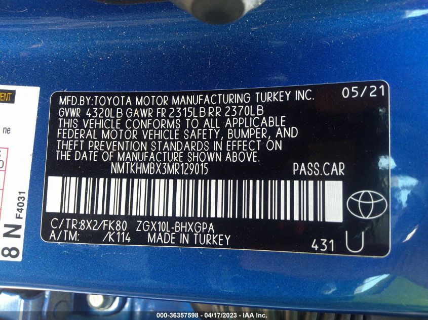 2021 TOYOTA C-HR LE/XLE/LIMITED/NIGHTSHADE - NMTKHMBX3MR129015