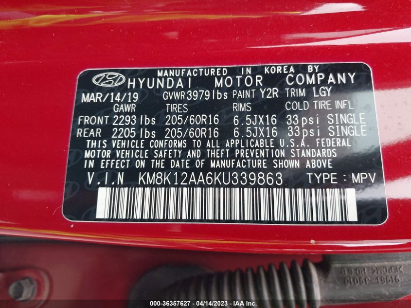 2019 HYUNDAI KONA SE - KM8K12AA6KU339863