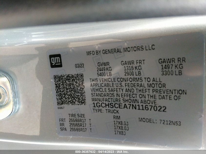 2022 CHEVROLET COLORADO 2WD LT - 1GCHSCEA7N1167022