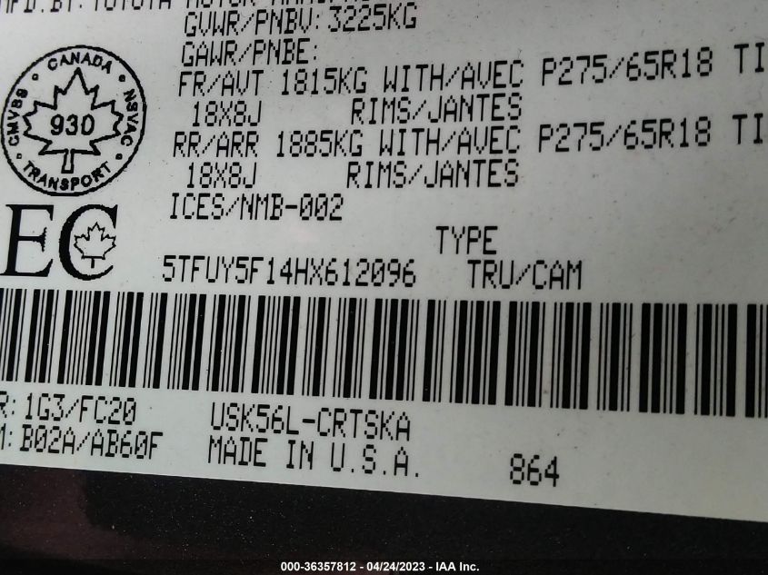 2017 TOYOTA TUNDRA SR5 PLUS - 5TFUY5F14HX612096