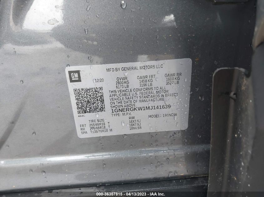 2021 CHEVROLET TRAVERSE LT CLOTH - 1GNERGKW1MJ141639