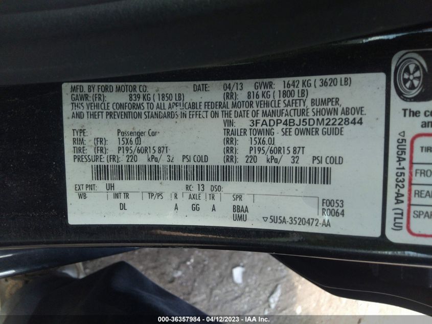 2013 FORD FIESTA SE - 3FADP4BJ5DM222844