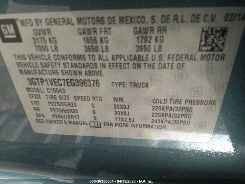 2014 GMC SIERRA 1500 SLT - 3GTP1VEC7EG396376