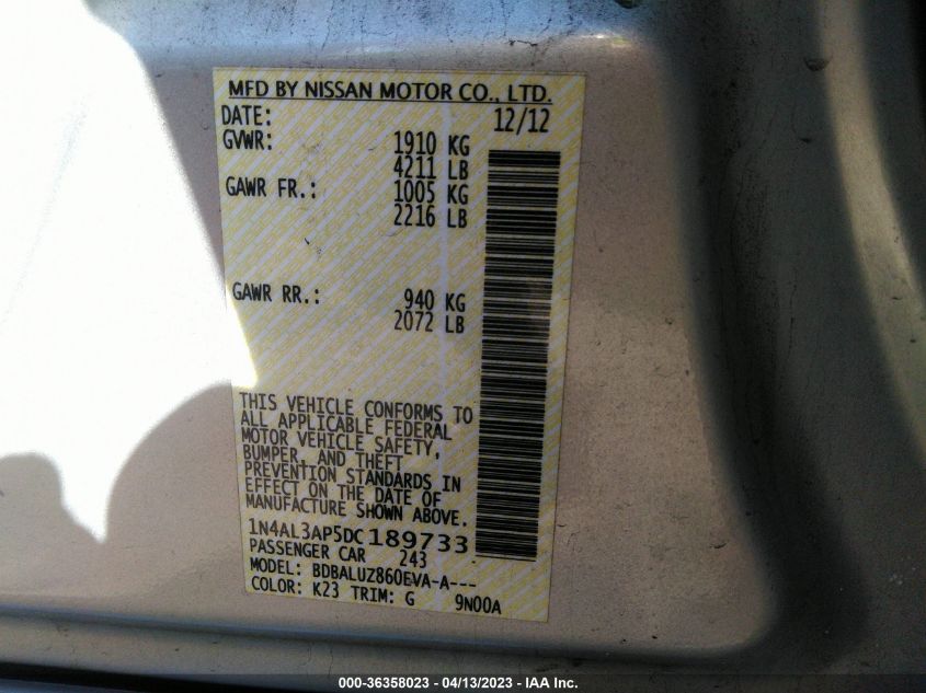 2013 NISSAN ALTIMA 2.5 SV - 1N4AL3AP5DC189733