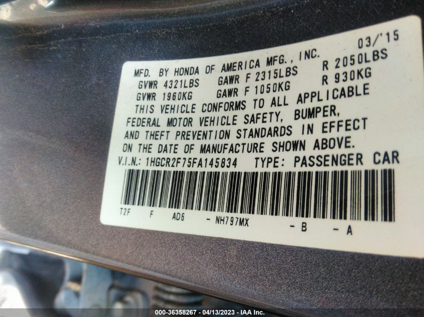 2015 HONDA ACCORD SEDAN EX - 1HGCR2F75FA145834