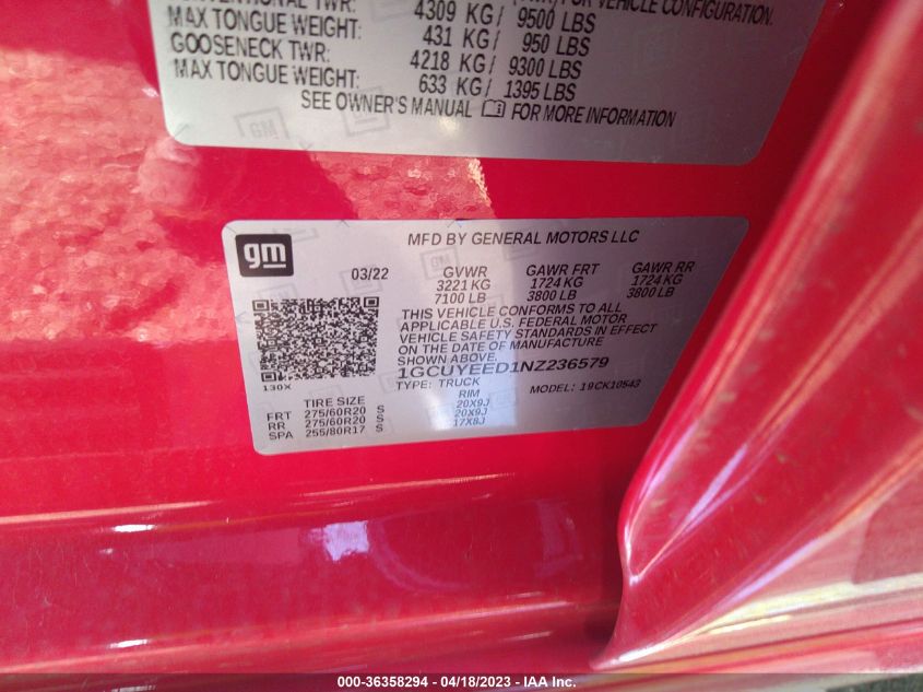 2022 CHEVROLET SILVERADO 1500 LTD RST - 1GCUYEED1NZ236579