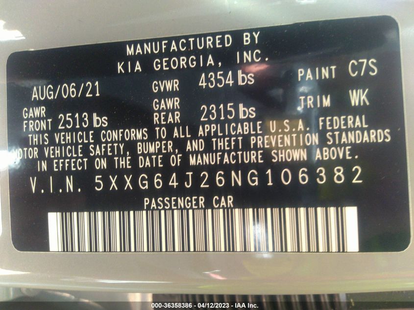 2022 KIA K5 GT-LINE - 5XXG64J26NG106382