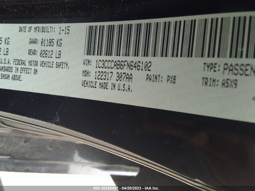 2015 CHRYSLER 200 LIMITED - 1C3CCCAB6FN646102