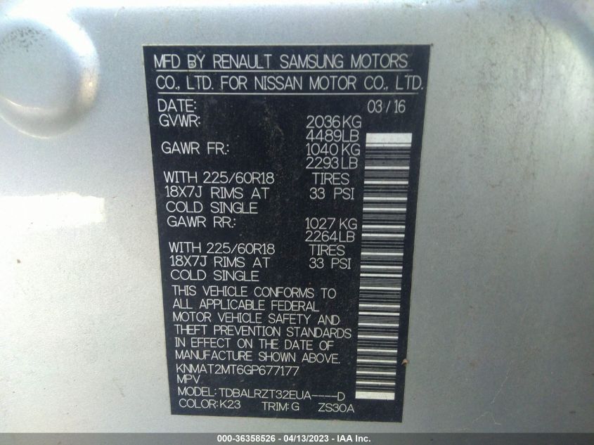 2016 NISSAN ROGUE SL - KNMAT2MT6GP677177