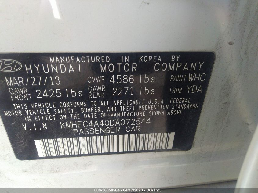 2013 HYUNDAI SONATA HYBRID LIMITED - KMHEC4A40DA072544