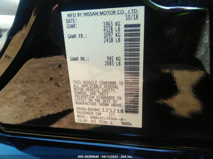 2019 NISSAN ALTIMA 2.5 SV - 1N4BL4DV8KC125218