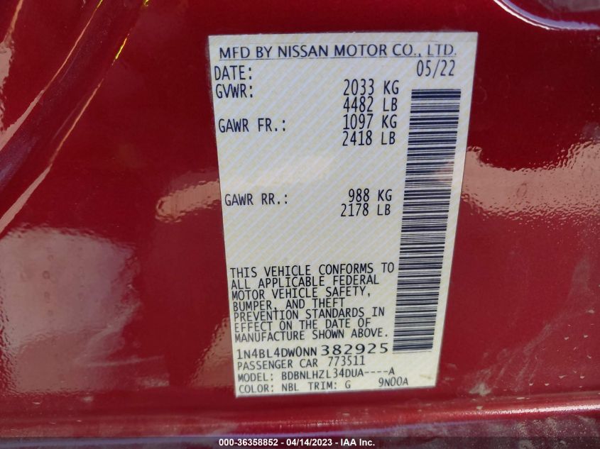 2022 NISSAN ALTIMA 2.5 SV - 1N4BL4DW0NN382925