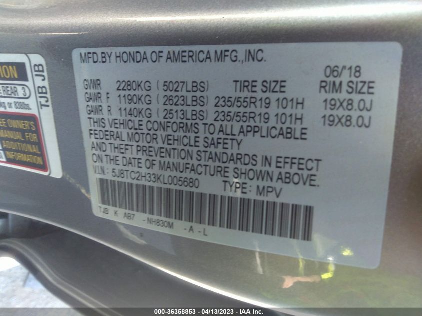 2019 ACURA RDX - 5J8TC2H33KL005680