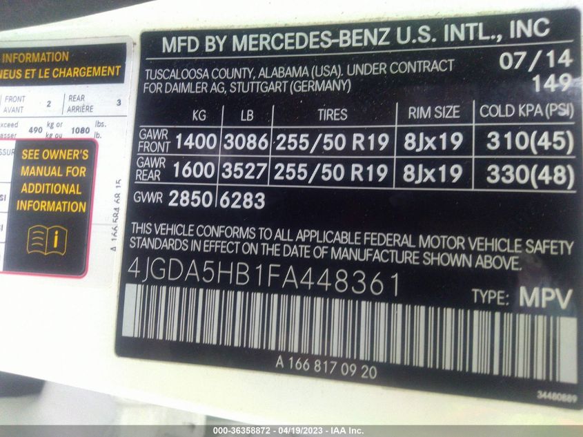 2015 MERCEDES-BENZ M-CLASS ML 350 - 4JGDA5HB1FA448361