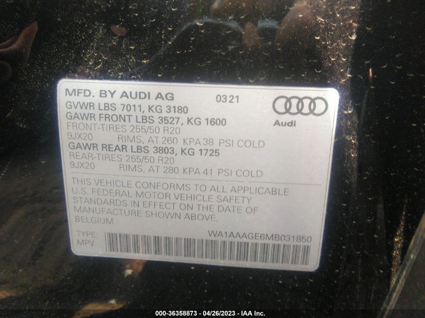 2021 AUDI E-TRON PREMIUM - WA1AAAGE6MB031850