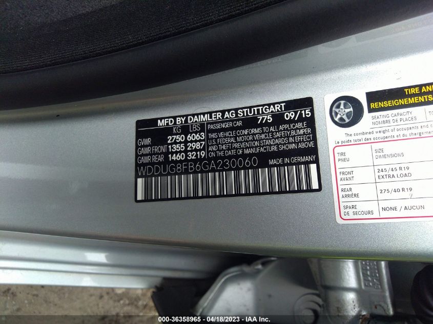 2016 MERCEDES-BENZ S-CLASS S 550 - WDDUG8FB6GA230060