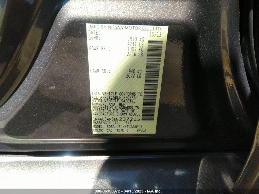 2014 NISSAN ALTIMA 2.5 SV - 1N4AL3AP8EN237215