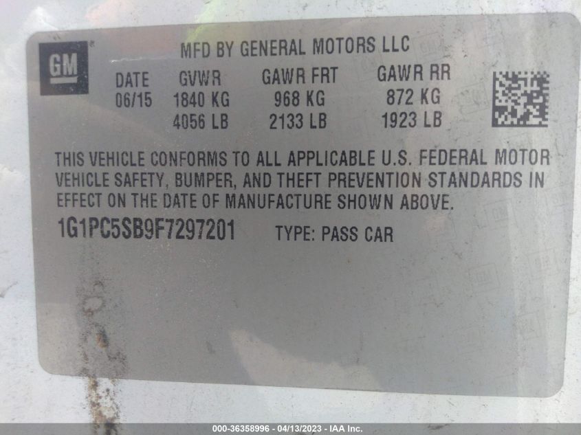 2015 CHEVROLET CRUZE LT - 1G1PC5SB9F7297201